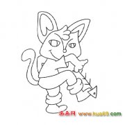 吃鱼的小猫（简笔画）