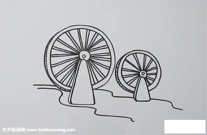 古代水车简笔画