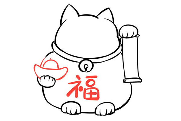 招财猫简笔画步骤图