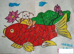 春节儿童画，年年有余