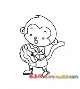 小猴子抱西瓜（简笔画）