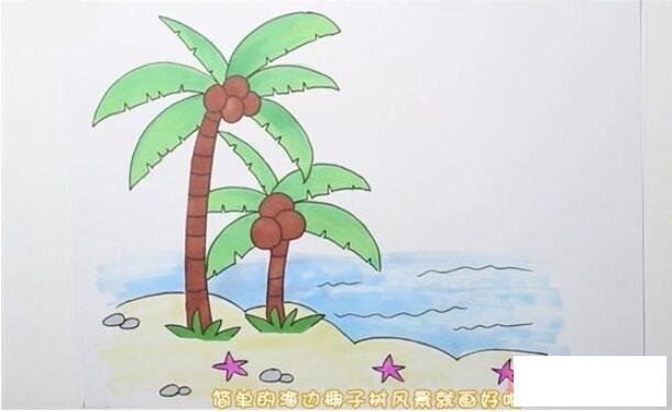 海滩椰子树怎么画涂色简单步骤教程