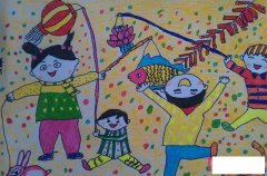 2017年春节儿童画大全，点灯笼庆新年
