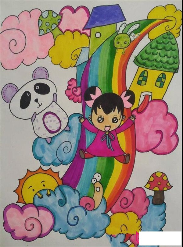 儿童彩虹滑滑梯的简笔画图片