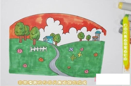 儿童画田园风景怎么画涂色简单步骤教程