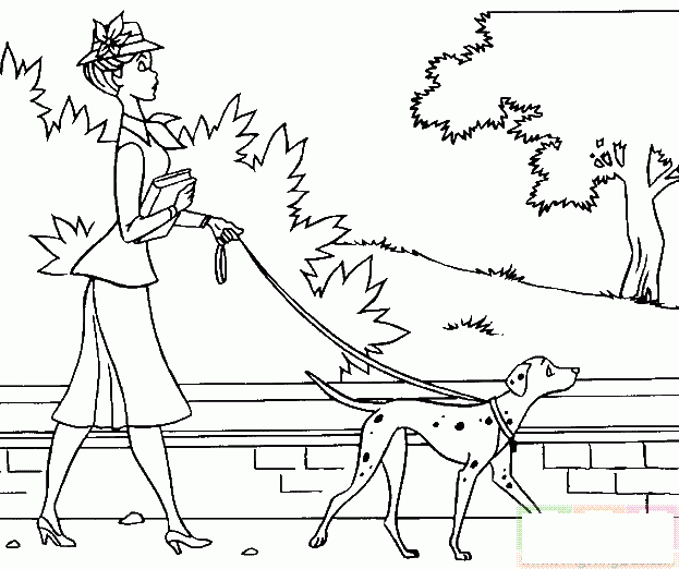 漂亮女孩带着小狗简笔画