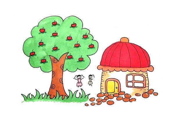 房屋和果树简笔画完成图