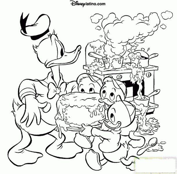 一群唐老鸭做蛋糕简笔画