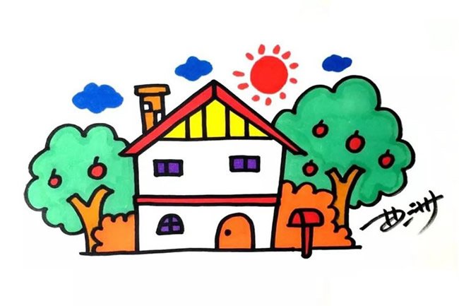 果园里的小房子简笔画