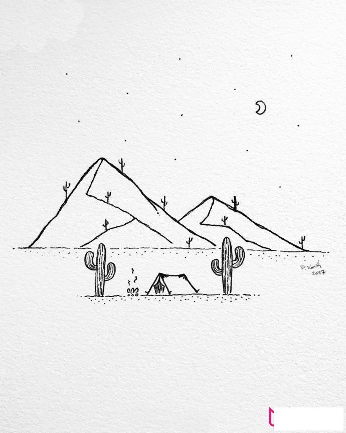 简单的风景简笔画，野营