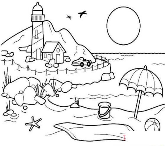 海滩风景儿童画怎么画简单 海滩简笔画图片