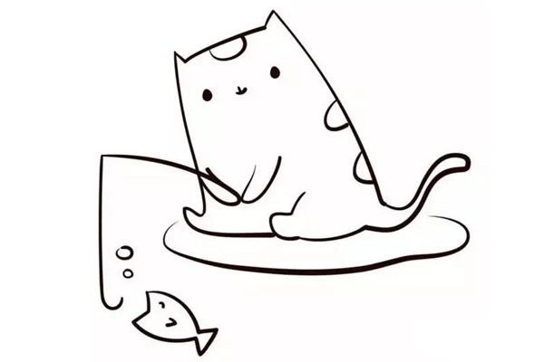 小猫钓鱼简笔画