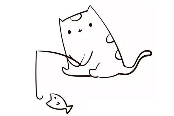 小猫钓鱼简笔画