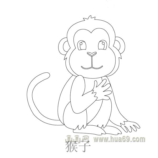 儿童简笔画：长尾巴的猴子