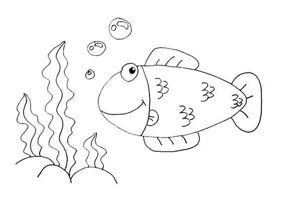 海草和小鱼卡通简笔画
