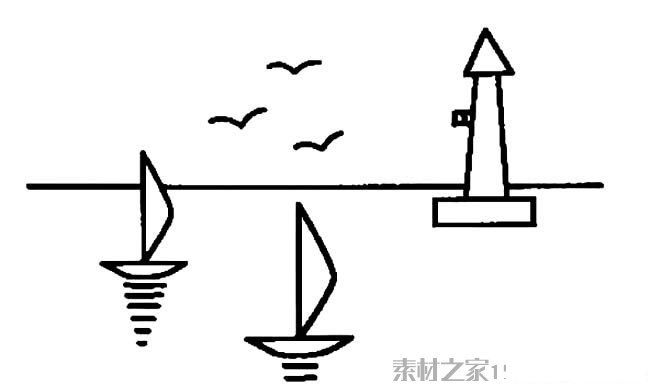 帆船灯塔简笔画图片