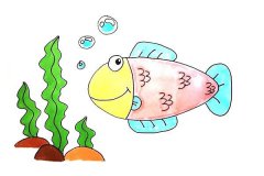海草和小鱼卡通简笔画的画法