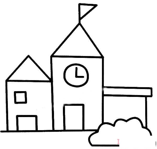 漂亮学校的画法步骤图带颜色简笔画图片