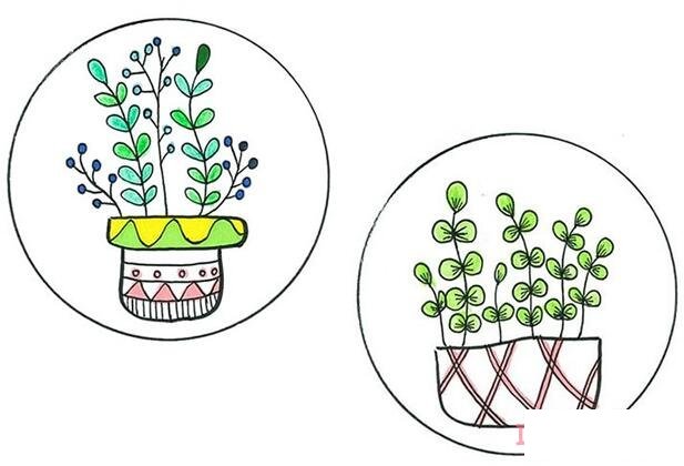 盆栽绿植怎么画可爱多彩_盆栽简笔画图片