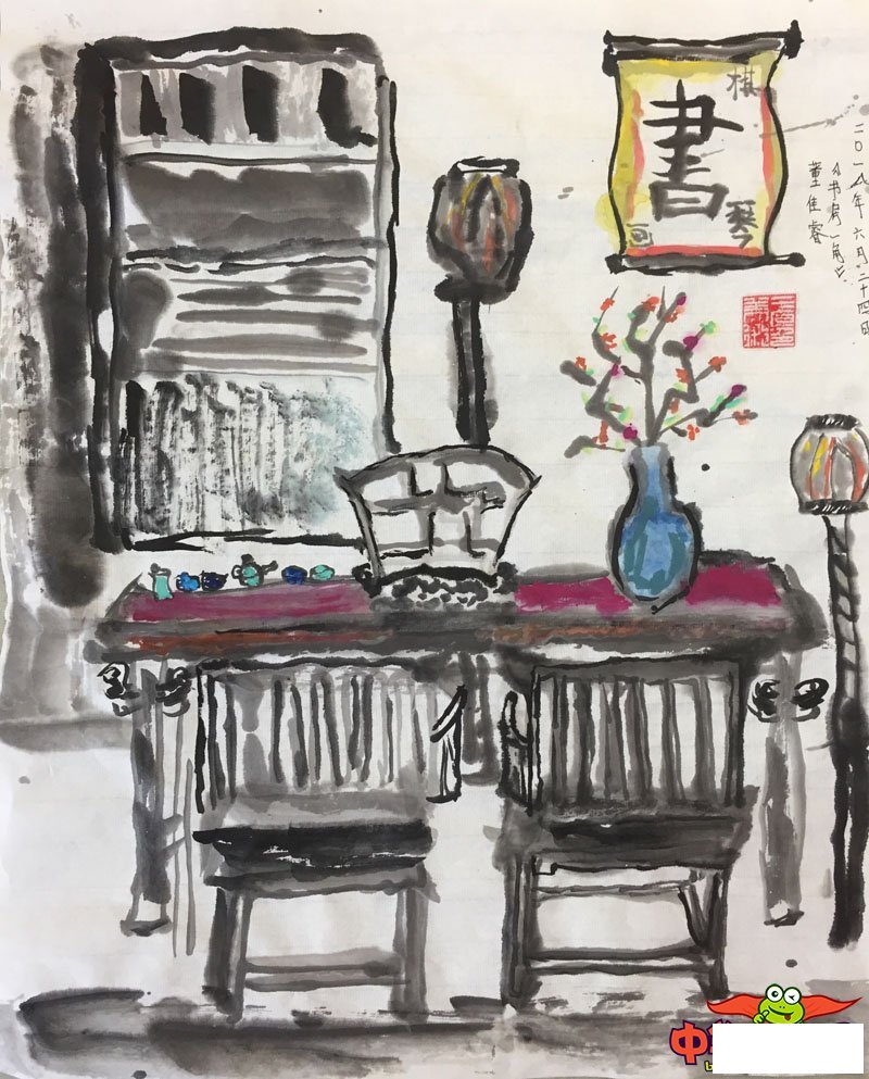 少儿画画大全简单漂亮，书房一角