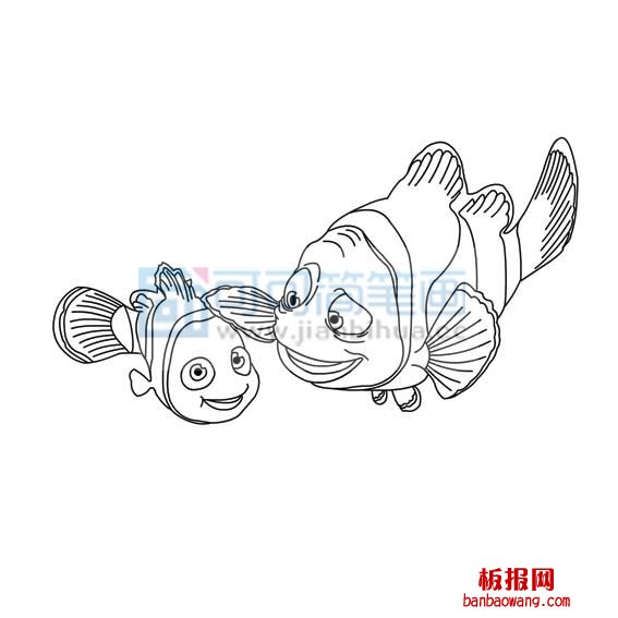 小丑鱼尼莫和爸爸的简笔画法