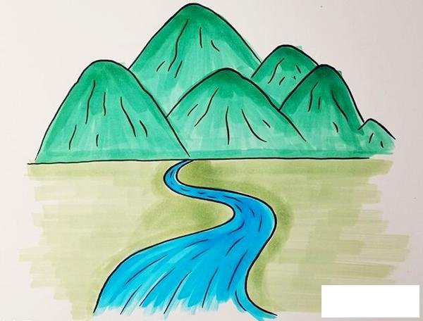 高山流水的简笔画