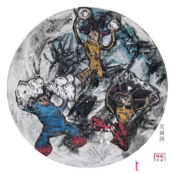 漂亮的儿童画图片，一起来打雪仗