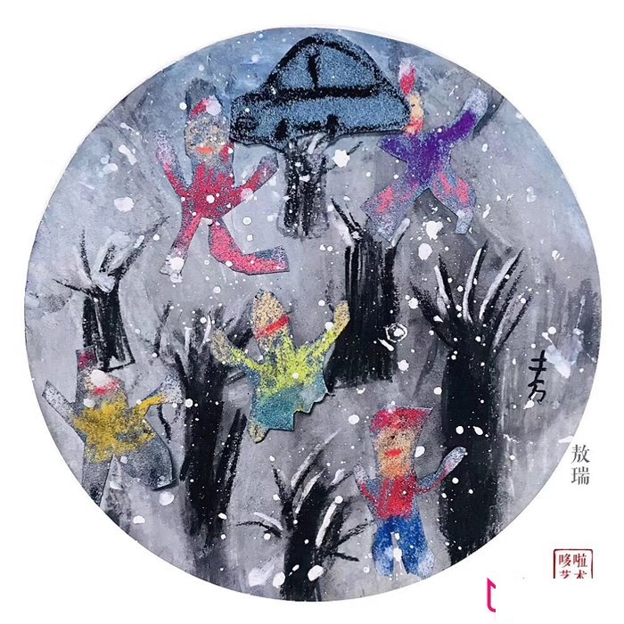 漂亮的儿童画图片，一起来打雪仗