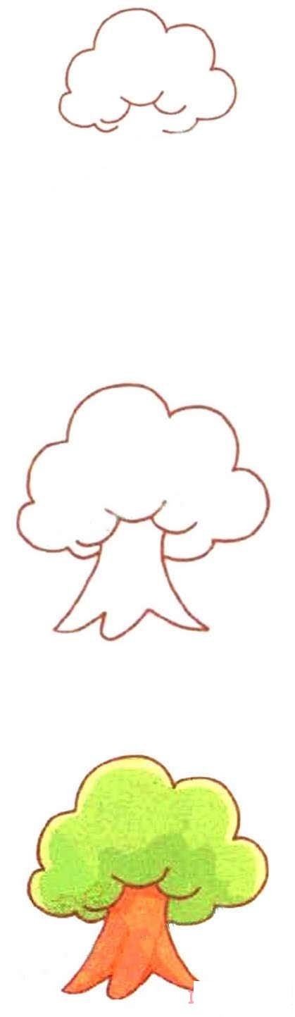 一棵大树的画法步骤图带颜色简笔画图片