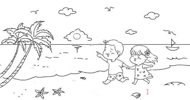 海边旅行简笔画怎么画 海滩简笔画图片