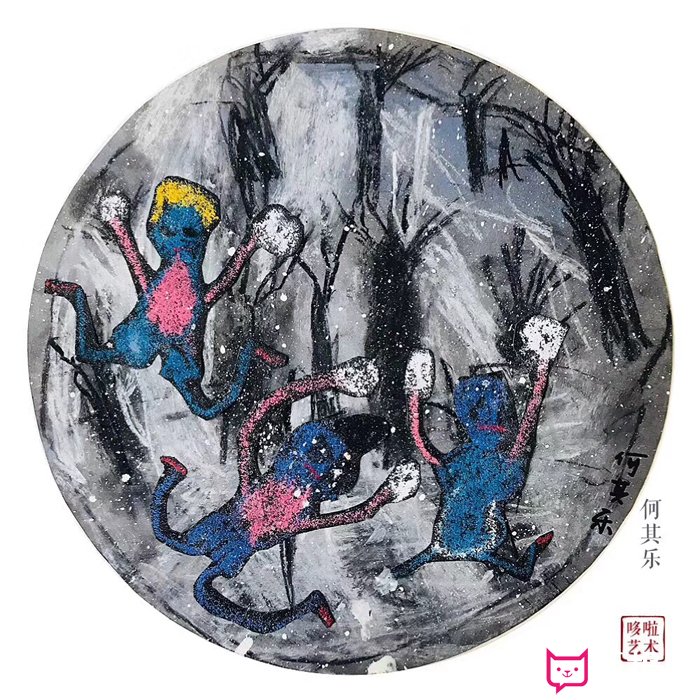 漂亮的儿童画图片，一起来打雪仗