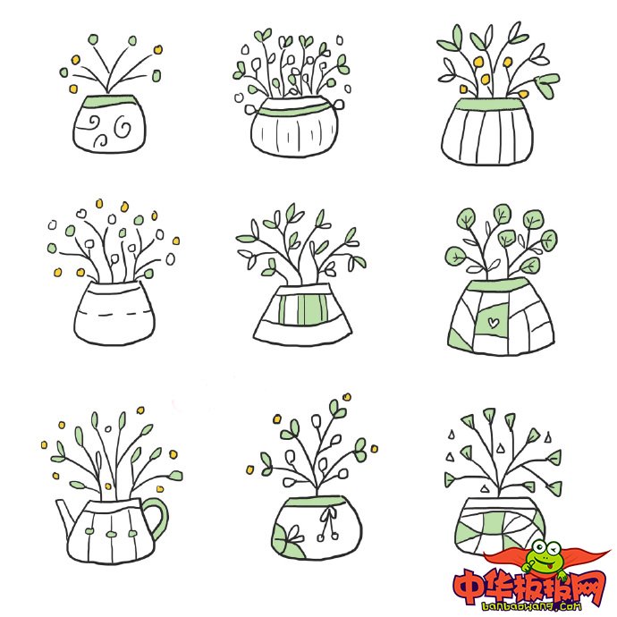 100种盆栽植物简笔画，可爱萌萌小盆栽简笔画