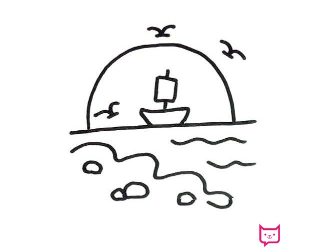 海上风景简笔画图片，好看的大海简笔画