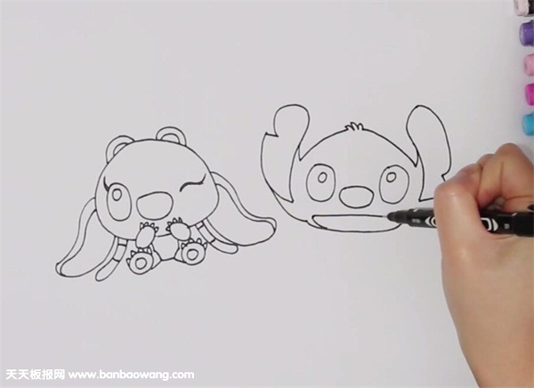 史迪奇和安琪简笔画