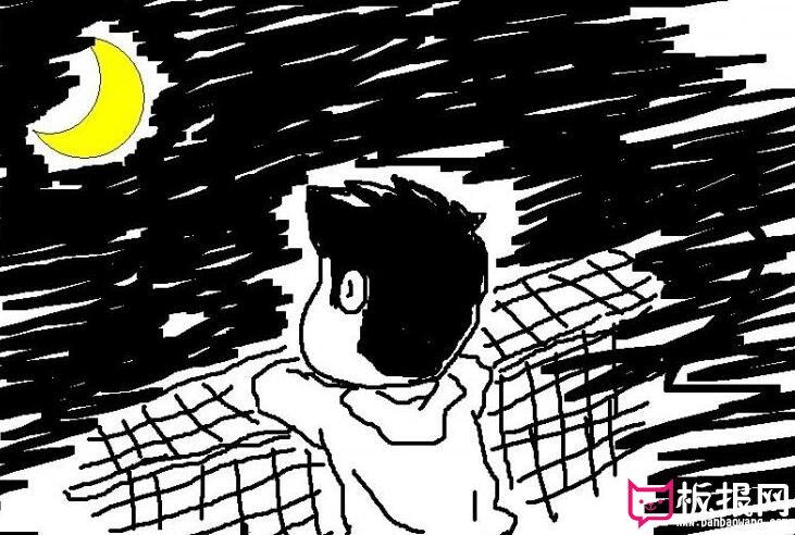 儿童简笔画，小男孩赏月