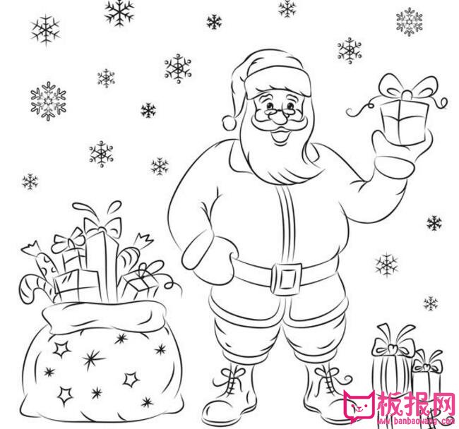 圣诞简笔画送礼的圣诞老人，圣诞老人简笔画