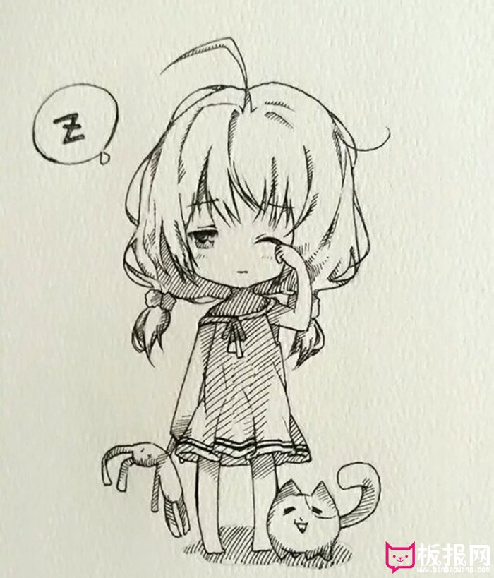 迷糊的女孩简笔画，超可爱的小姑娘简笔画图片