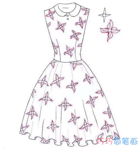 公主连裙的画法简笔画简单漂亮带花纹